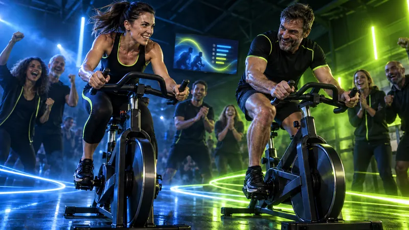 Participantes pedaleando en bicicletas generadoras HePL